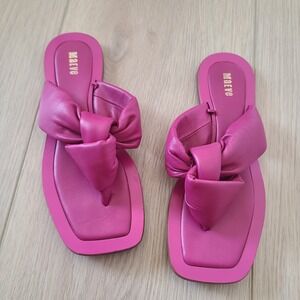 Maeve Pink‎ Bow Slide Sandals Vegan Leather Square Toe Flats 6 Y2K Resort